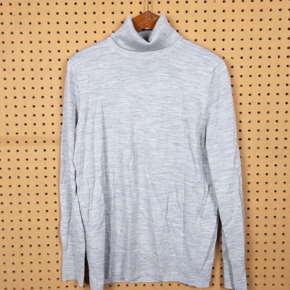Gap‎ Womens L Tall Gray 100% Merino Wool Turtleneck Sweater Long Sleeve Knit Top